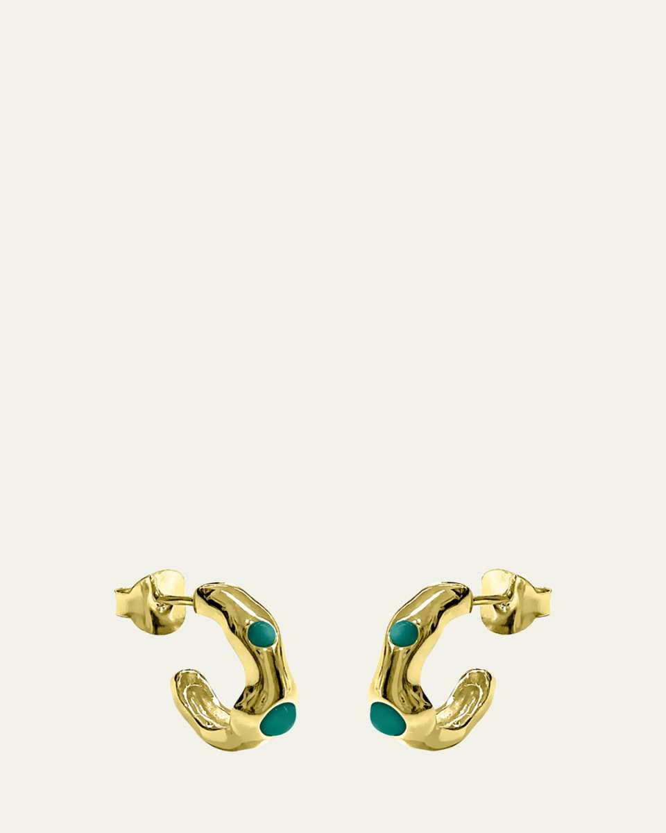 18K Gold Nelle Huggie Earrings with Malachite